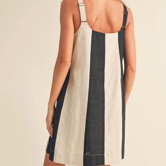 MIOU MUSE | Black  and Cream Color Block Dress | Lined Linen - Picture 4 of 12